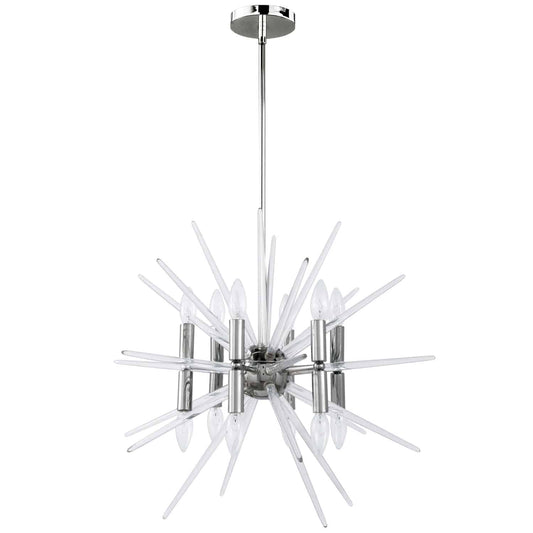Dainolite 12 Light Incandescent Chandelier, Polished Chrome Finish with Clear Acrylic Spikes