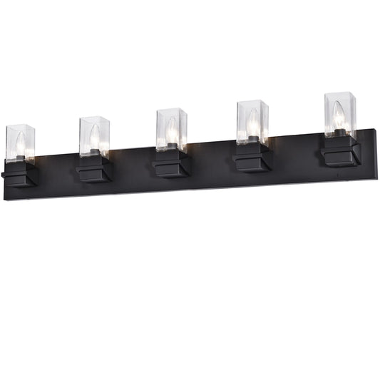 Dainolite 5 Light Incandescent Vanity, Matte Black w/ Clear Glass