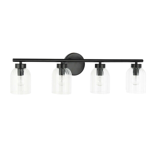 Dainolite 4 Light Incandescent Vienna Vanity Matte Black w/ Clear Ribbed Glass