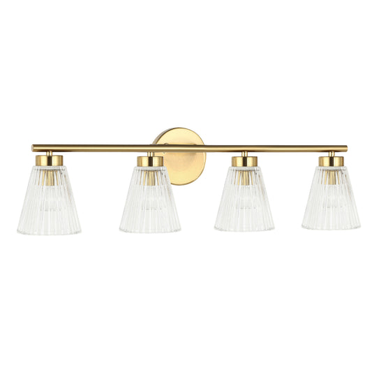 Dainolite 4 Light Incandescent Vanity Aged Brass with Clear Ribbed Glass