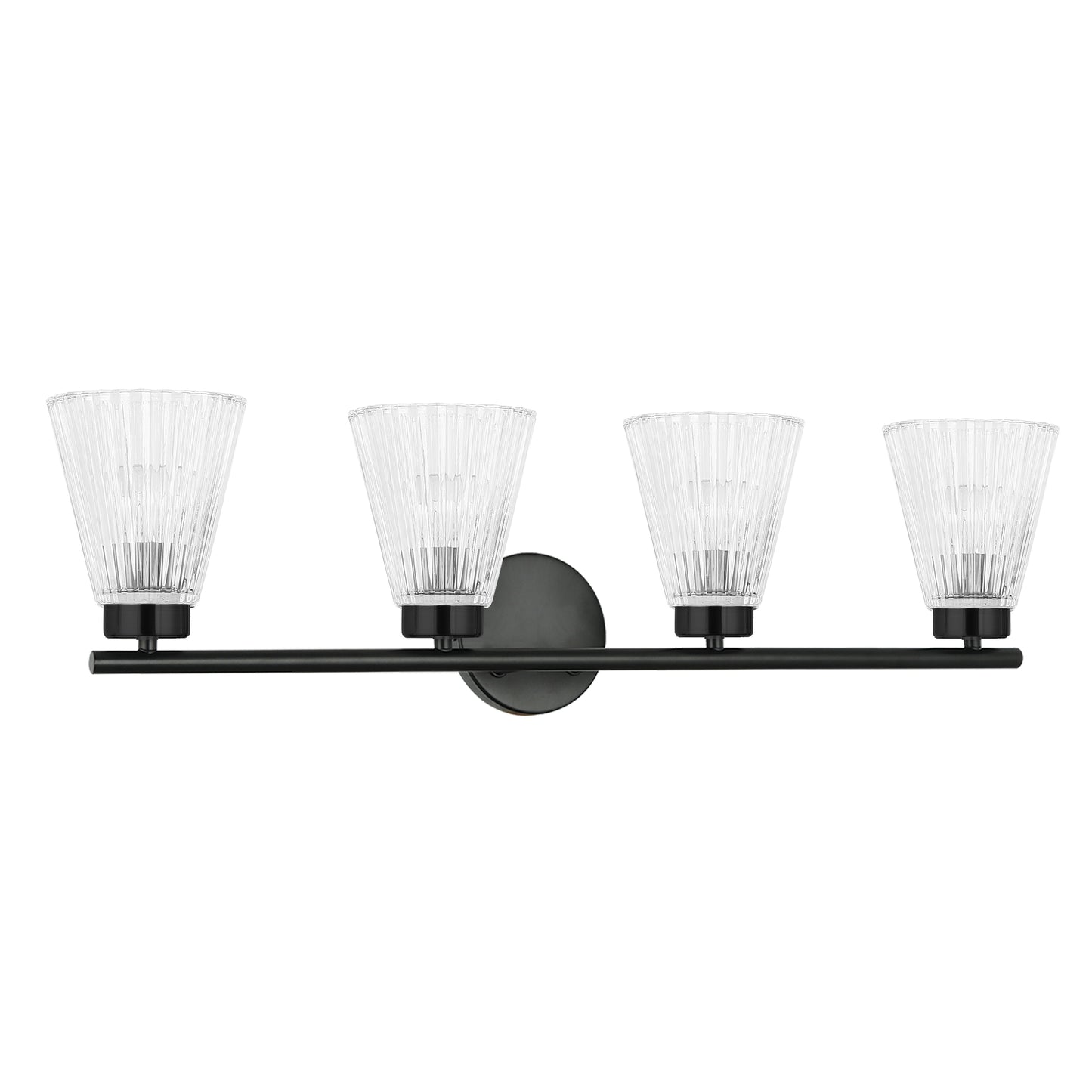 Dainolite 4 Light Incandescent Vanity Matte Black with Clear Ribbed Glass