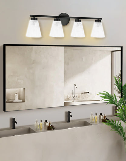 Dainolite 4 Light Incandescent Vanity Matte Black with Clear Ribbed Glass