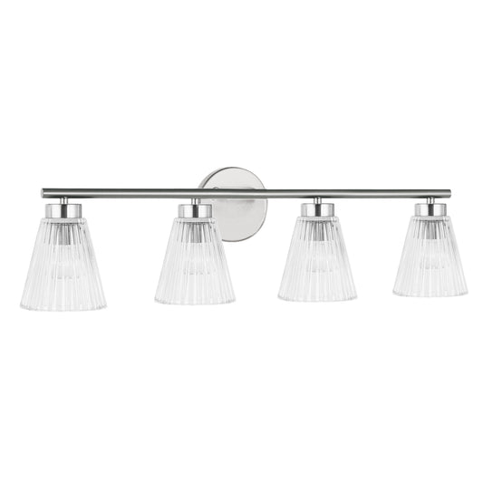 Dainolite 4 Light Incandescent Vanity Polished Chrome with Clear Ribbed Glass