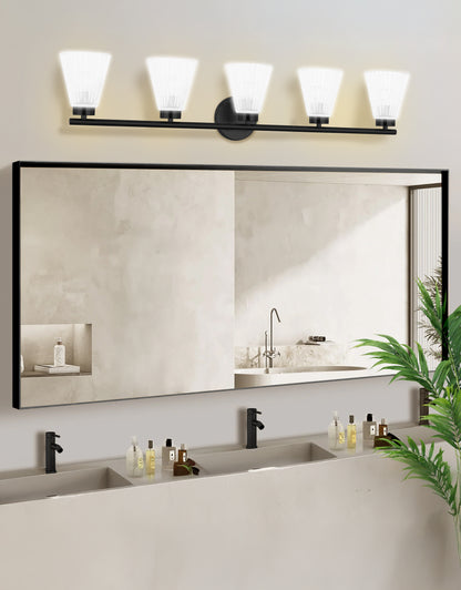 Dainolite 5 Light Incandescent Vanity Matte Black with Clear Ribbed Glass