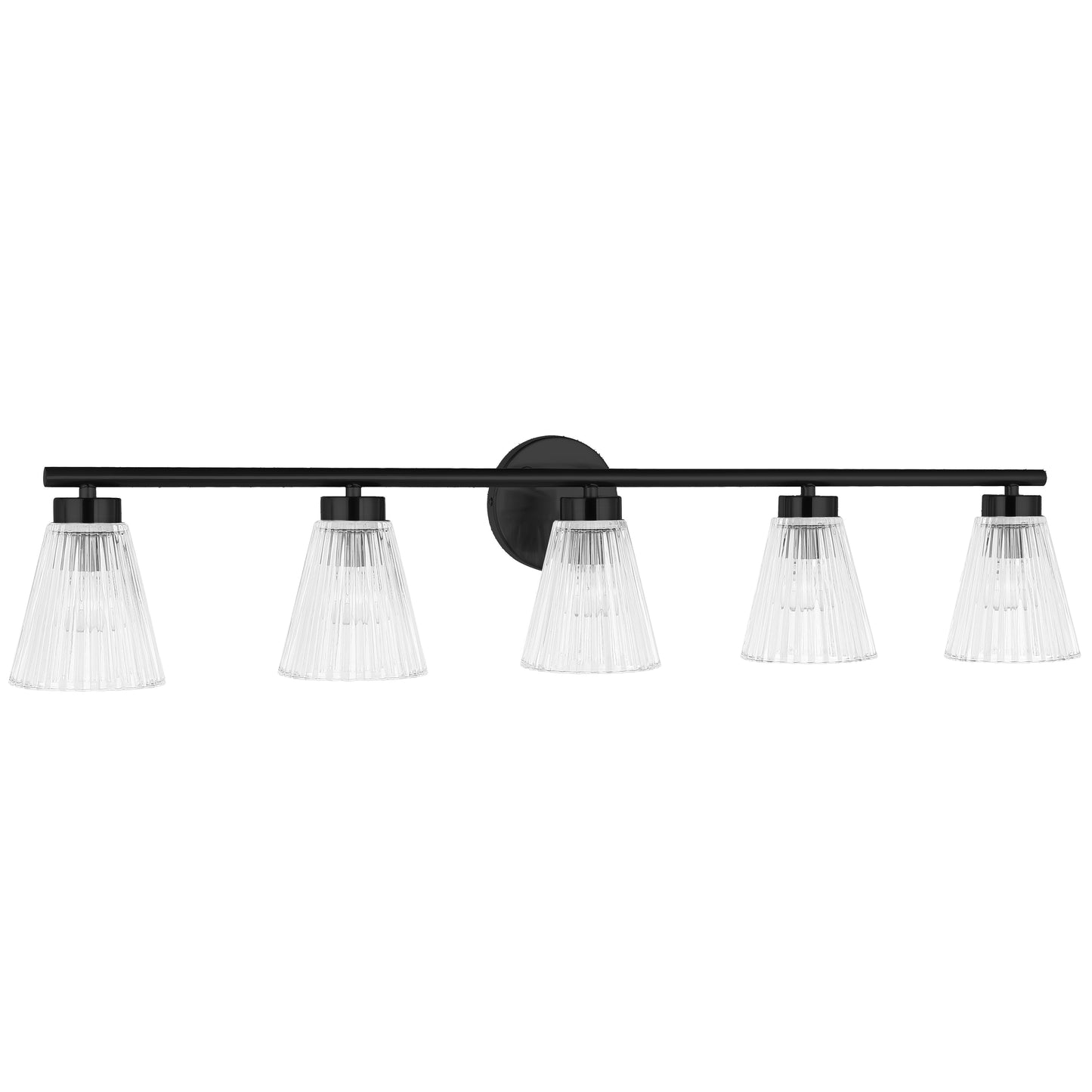 Dainolite 5 Light Incandescent Vanity Matte Black with Clear Ribbed Glass