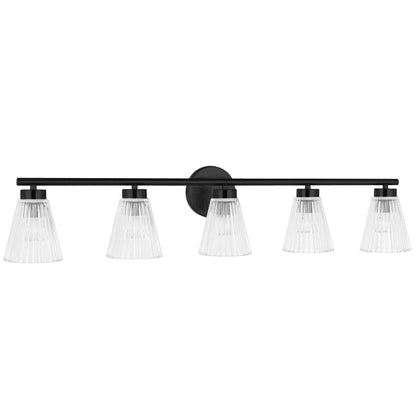 Dainolite 5 Light Incandescent Vanity Matte Black with Clear Ribbed Glass
