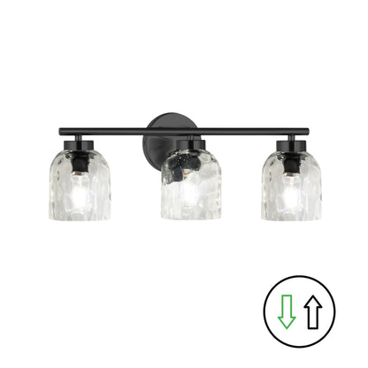 Dainolite 3 Light Matte Black Vanity w/ Clear Water Glass