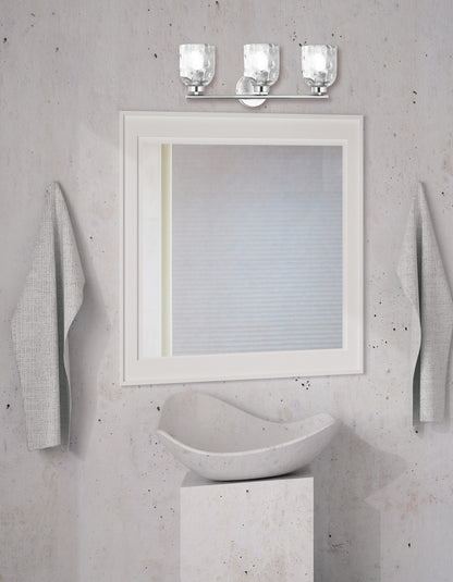 Dainolite 3 Light Polished Chrome Vanity w/ Clear Water Glass