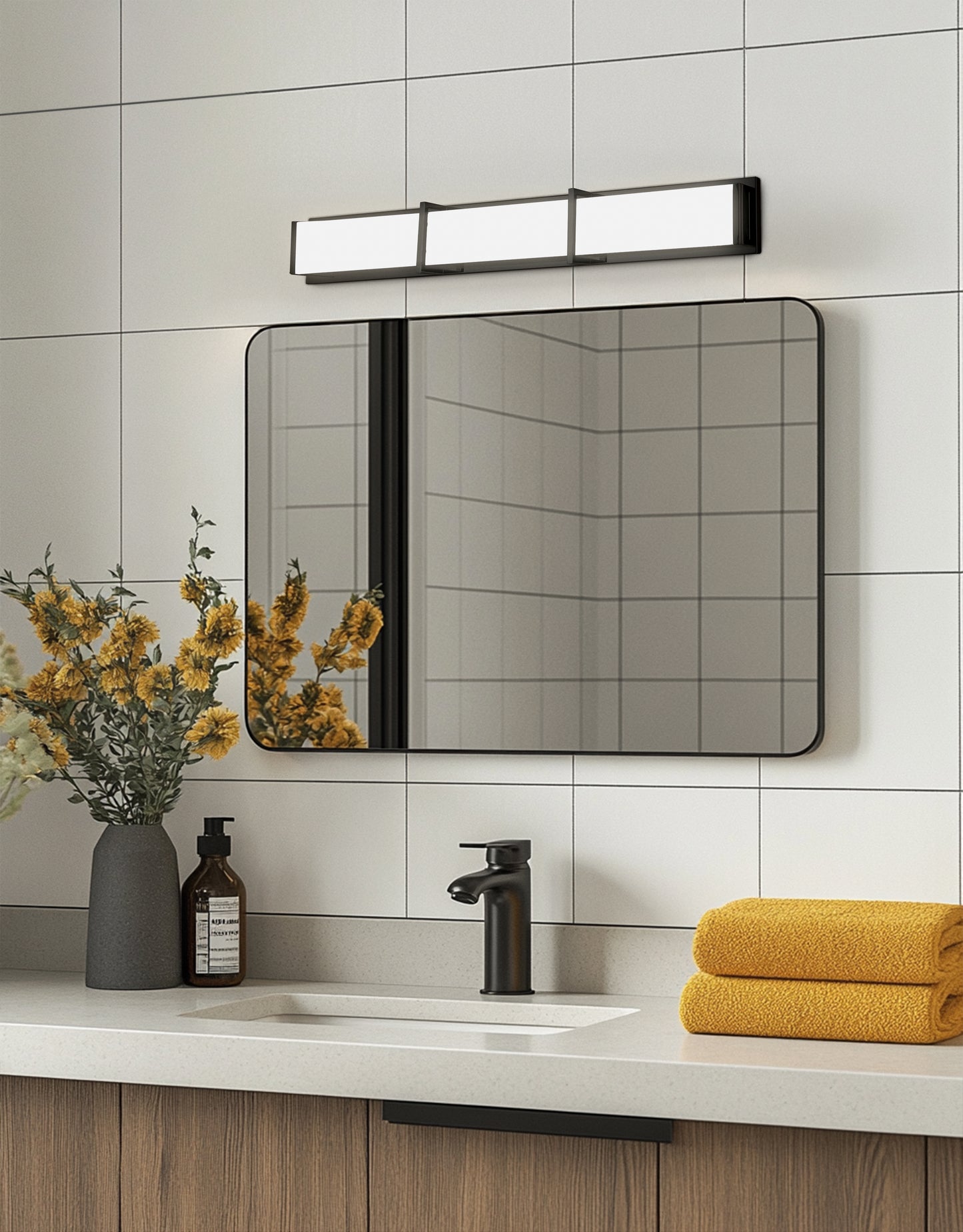 Dainolite 50W Matte Black Vanity Light w/ White Acrylic Diffuser