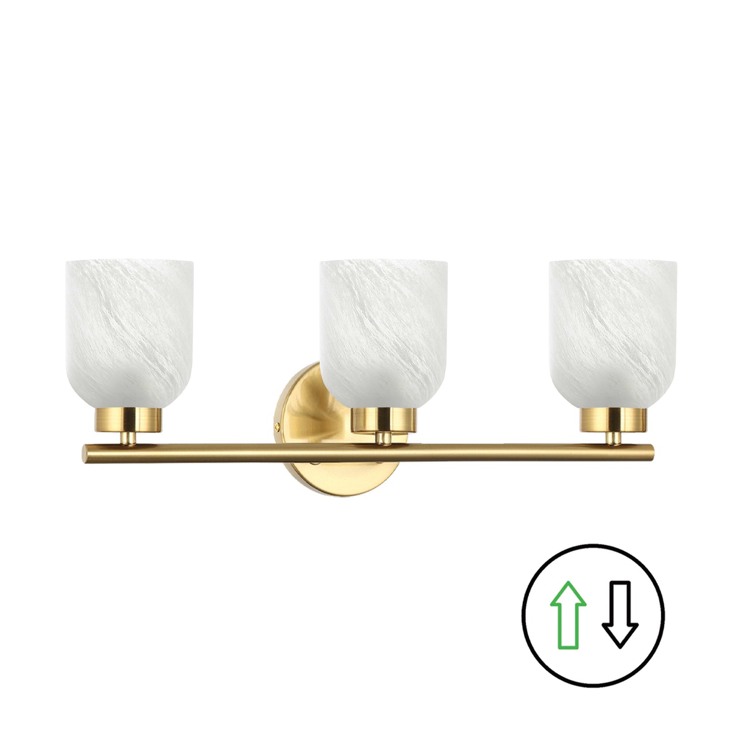 Dainolite 3 Light Vanity, Aged Brass w/ Faux Alabaster