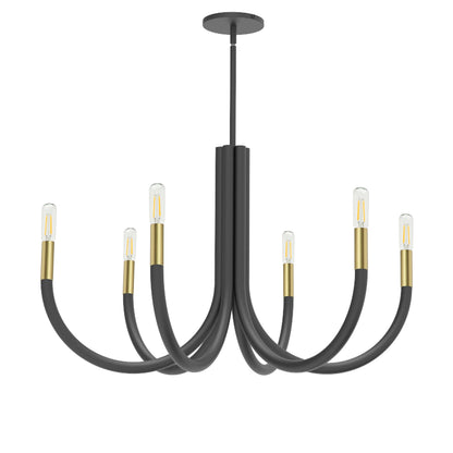 Dainolite 6 Light Incandescent Chandelier, Matte Black and Aged Brass