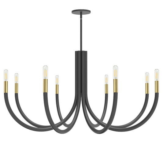 Dainolite 8 Light Incandescent Chandelier, Matte Black and Aged Brass