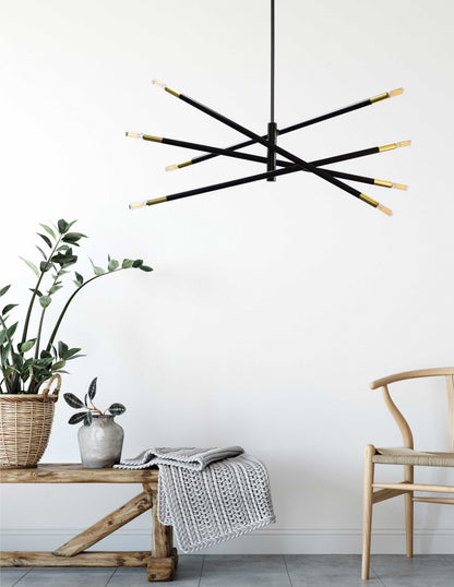 Dainolite 8 Light Incandescent Pendant, Matte Black & Aged Brass