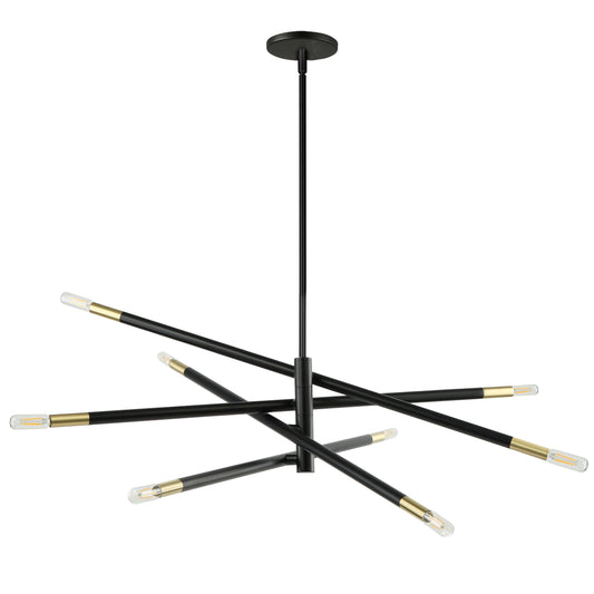 Dainolite 8 Light Incandescent Pendant, Matte Black and Aged Brass