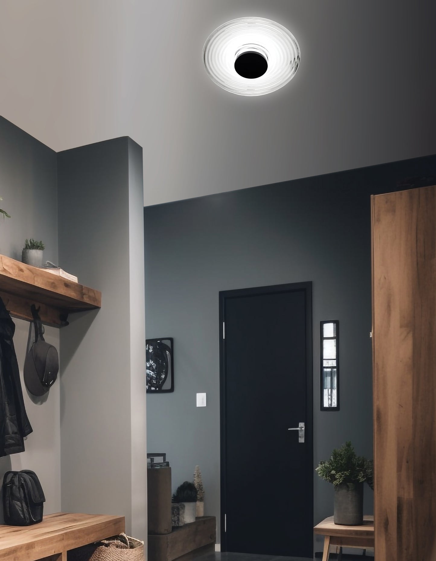 Dainolite 12W Wall Sconce Matte Black with Clear Rippled Glass