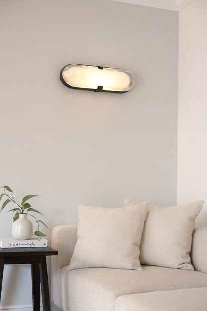 Dainolite 20W Wall Sconce Matte Black with Alabaster Glass
