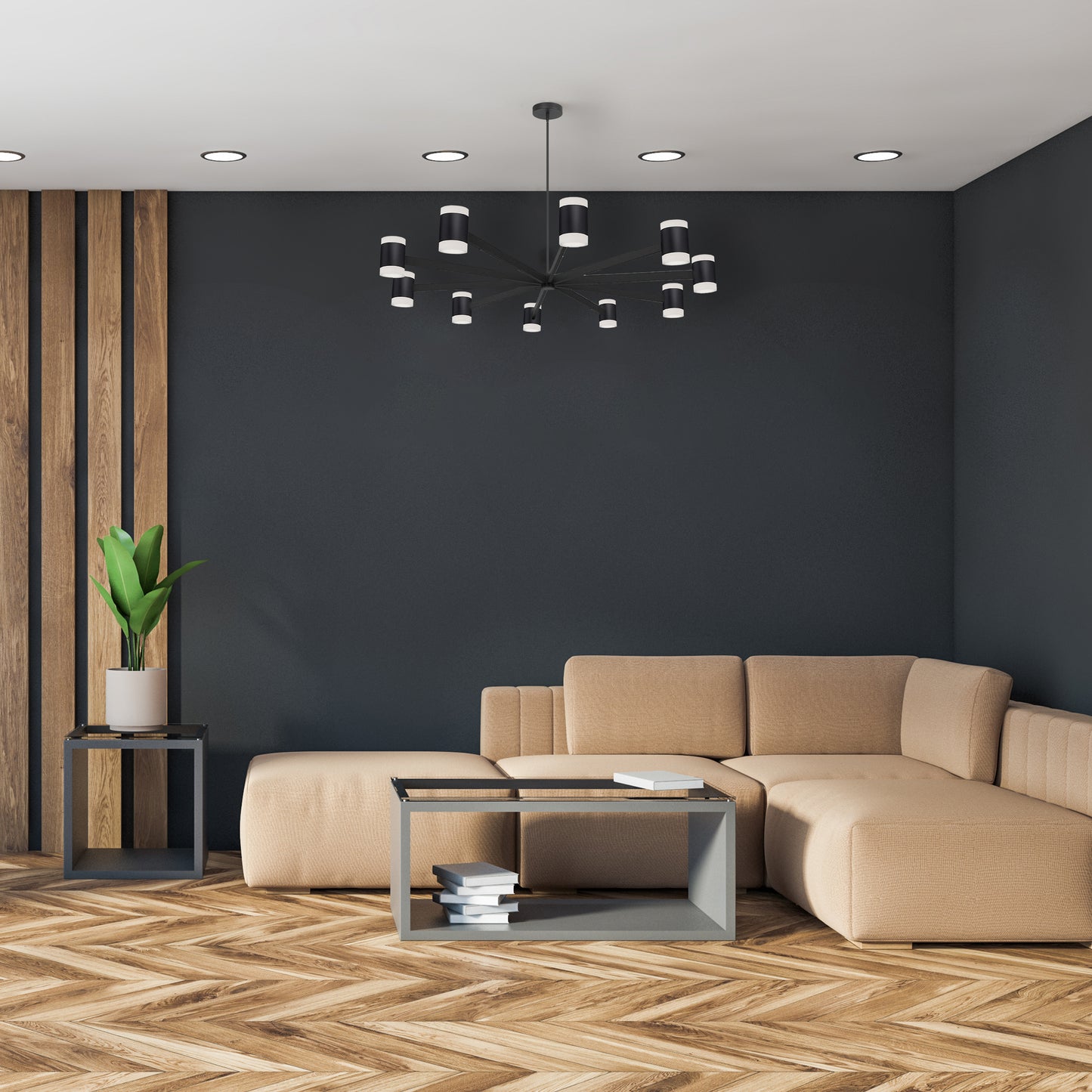 Dainolite 84W Chandelier, Matte Black w/ Frosted Acrylic Diffuser