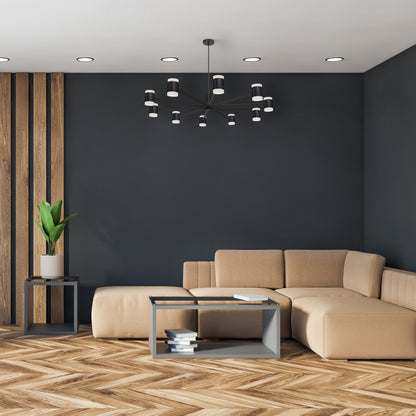 Dainolite 84W Chandelier, Matte Black w/ Frosted Acrylic Diffuser