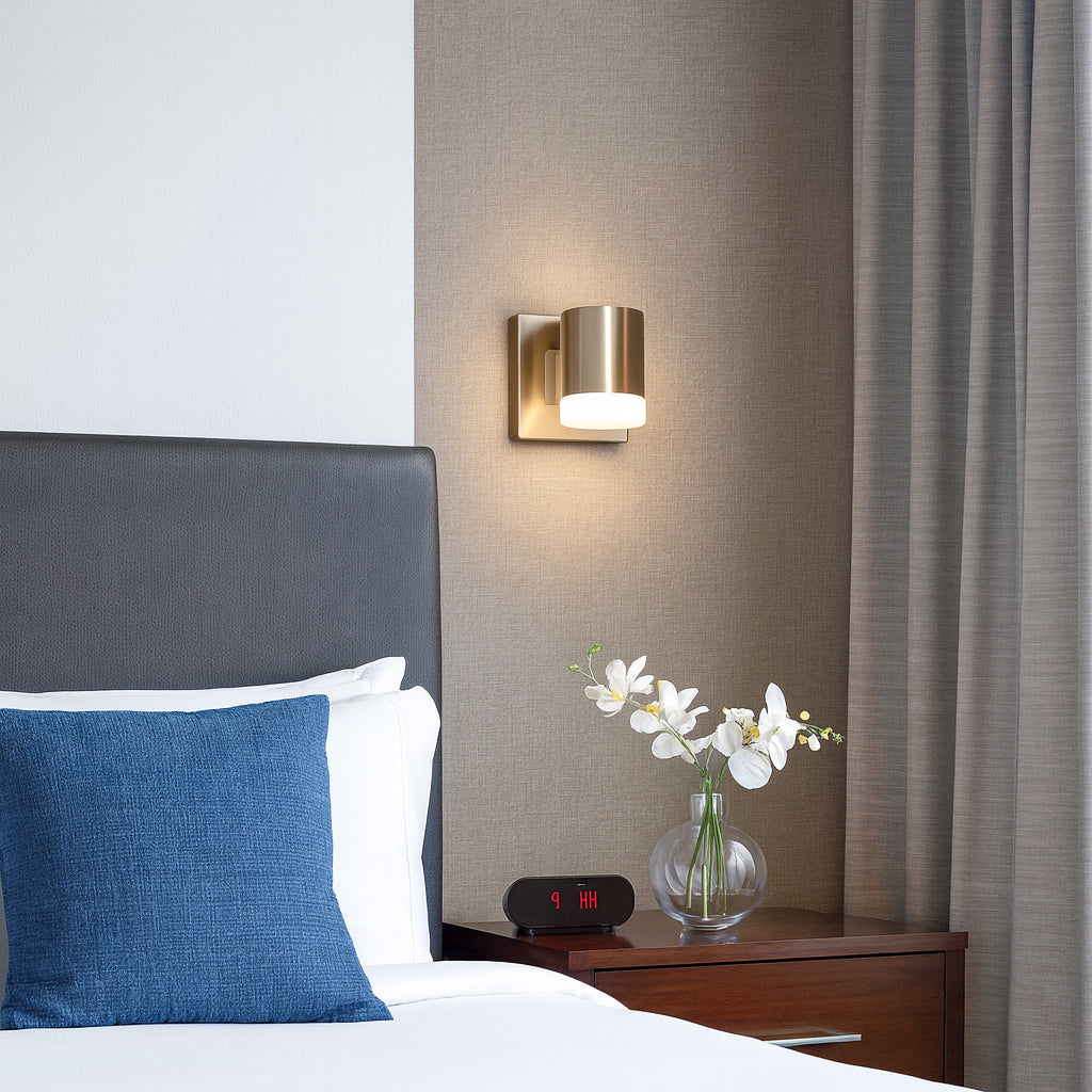 Dainolite 7W Wall Sconce, Aged Brass w/ Frosted Acrylic Diffuser