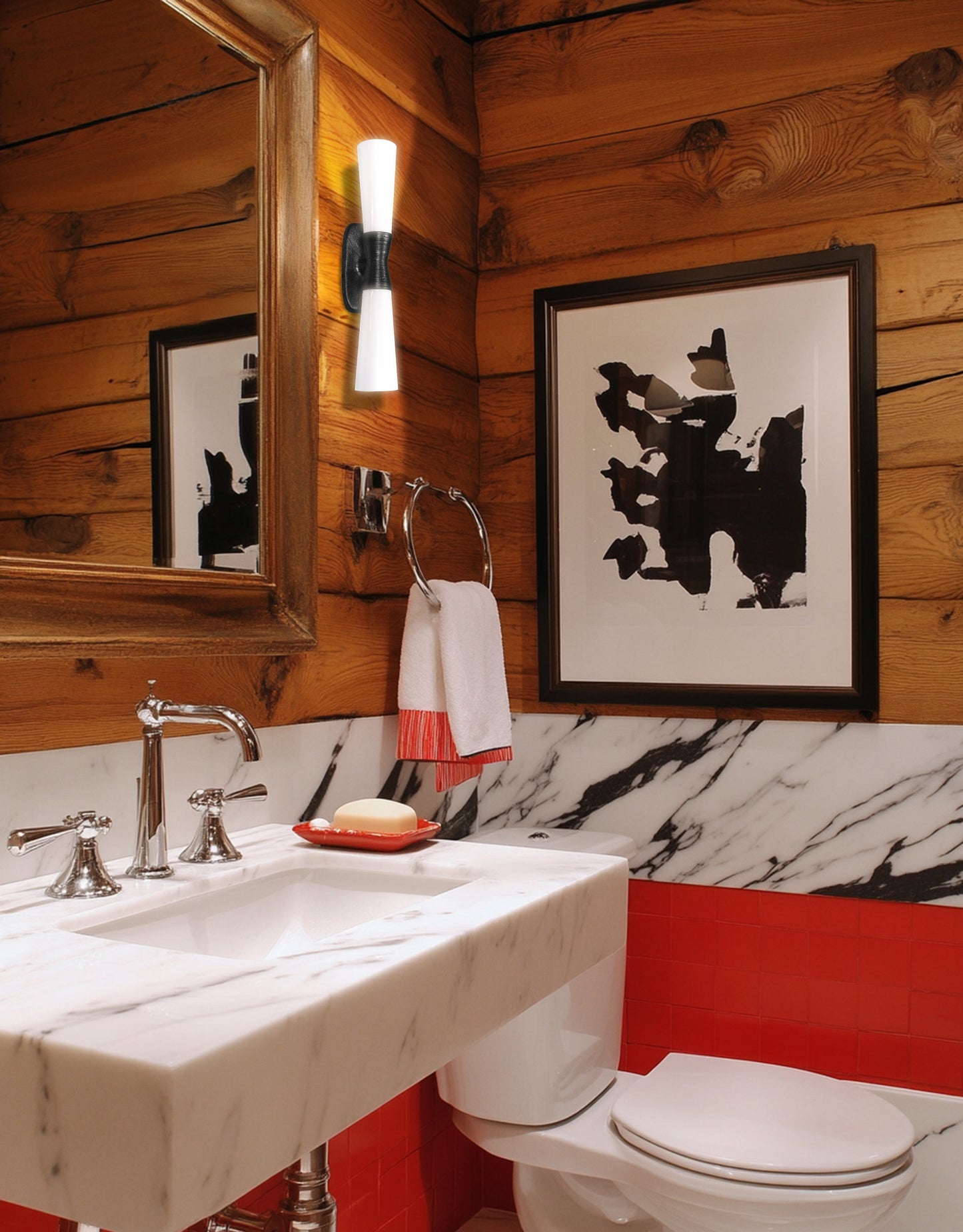 Dainolite 2 Light Wall Sconce in Matte Black w/ Opal Glass