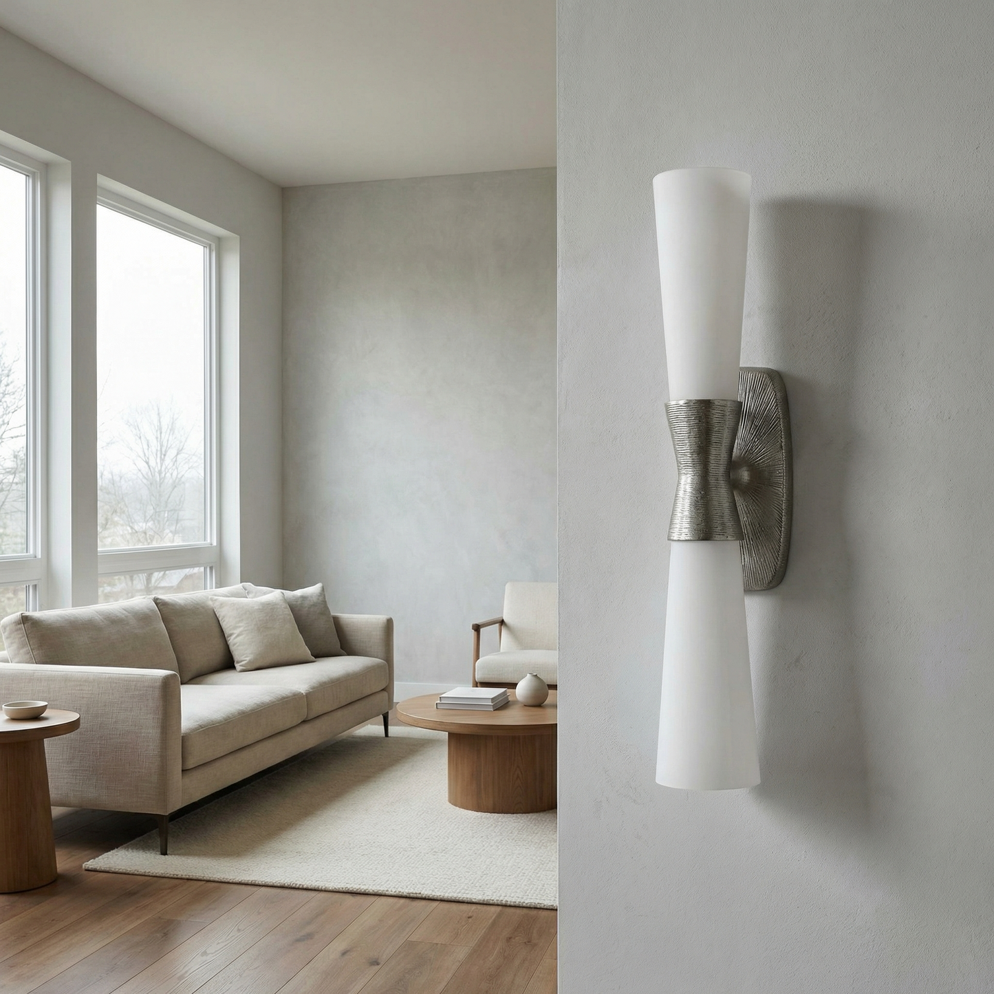 Dainolite 2 Light Wall Sconce in Silver w/ Opal Glass