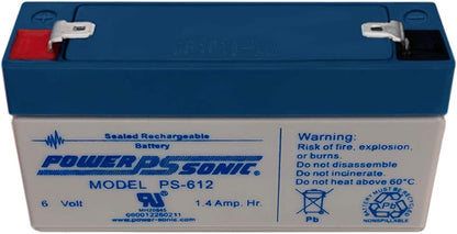 Power Sonic PS-612 6 Volt 1.4Ah Rechargeable Sealed Lead Acid Battery