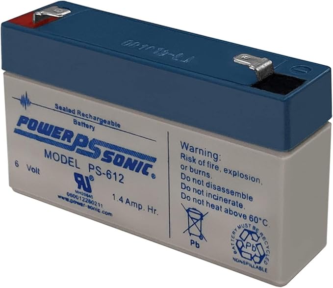 Power Sonic PS-612 6 Volt 1.4Ah Rechargeable Sealed Lead Acid Battery