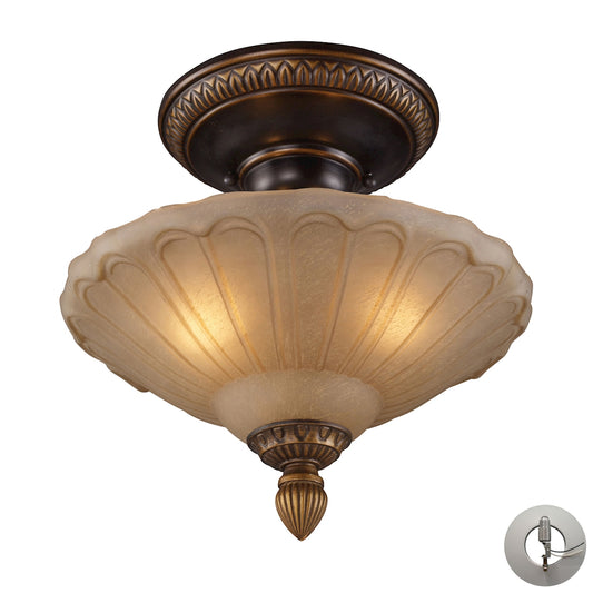 Restoration 3 Light Semi Flush in Golden Bronze with Amber Glass - Includes Adapter Kit