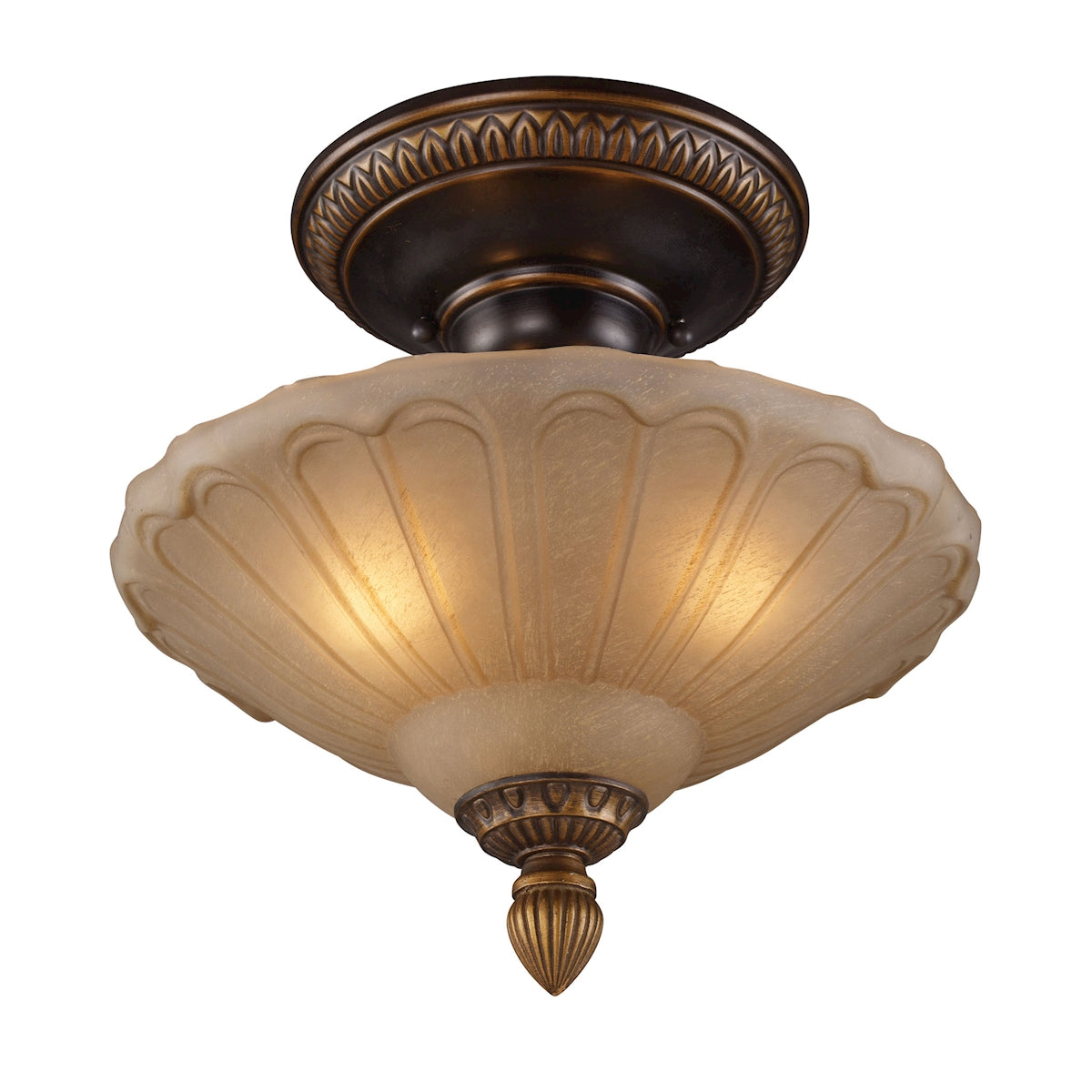 Restoration 3 Light Semi Flush in Golden Bronze with Amber Glass