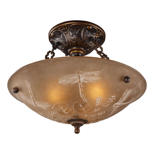 Restoration 3-Light Semi Flush in Golden Bronze w/Amber Glass