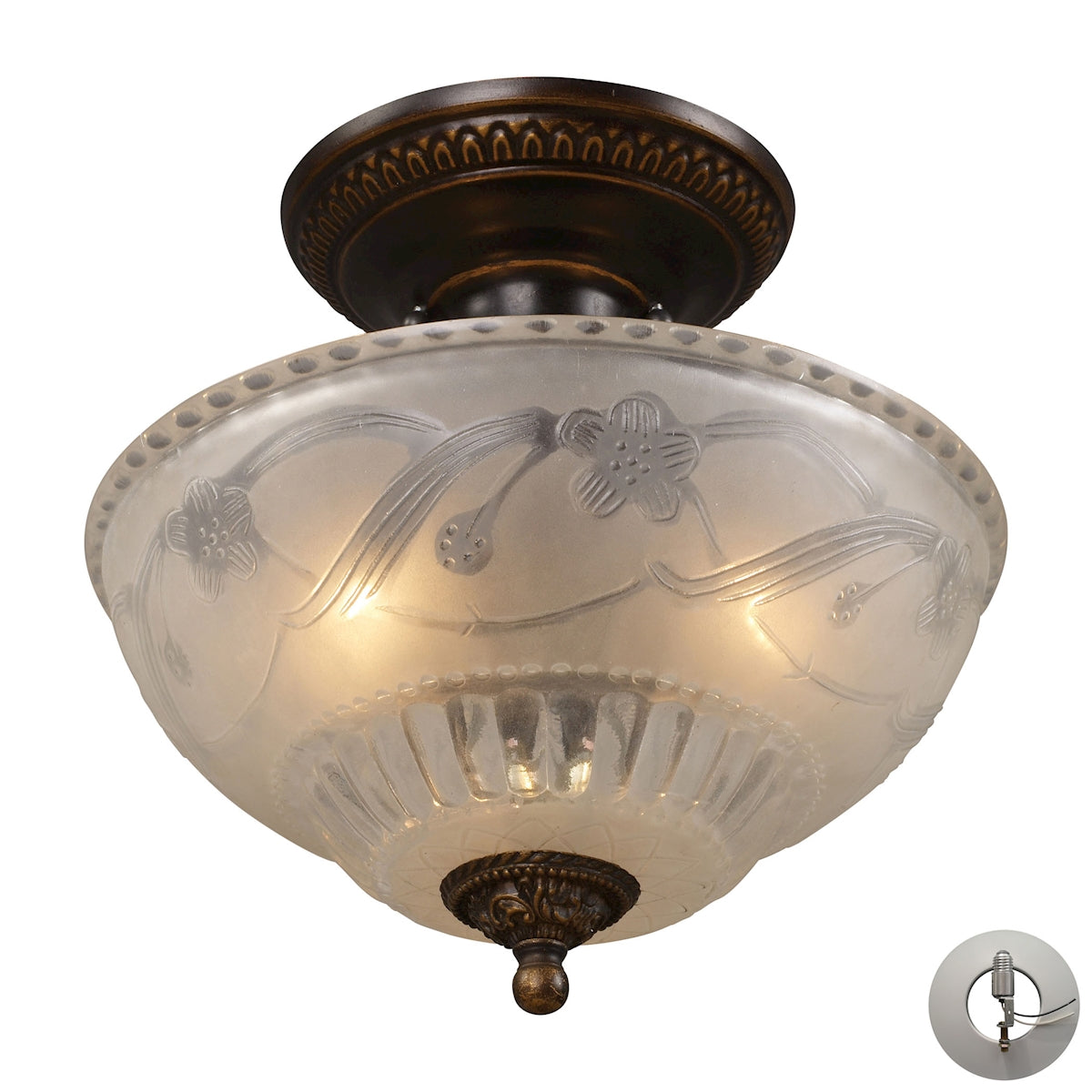 Restoration 3-Light Semi Flush in Golden Bronze with Off-white Glass - Includes Adapter Kit
