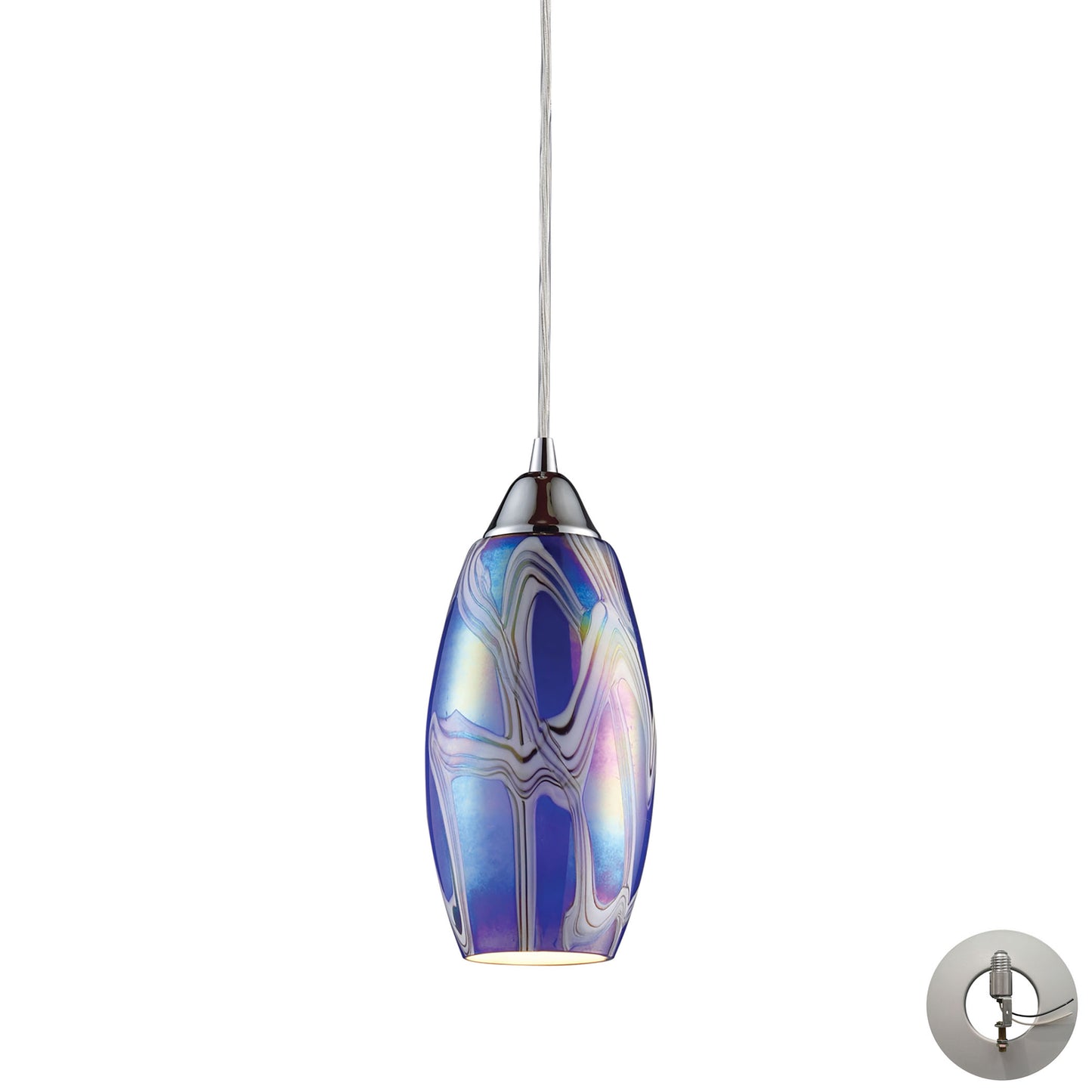 Iridescence 1-Light Mini Pendant in Satin Nickel with Storm Blue Glass - Includes Adapter Kit