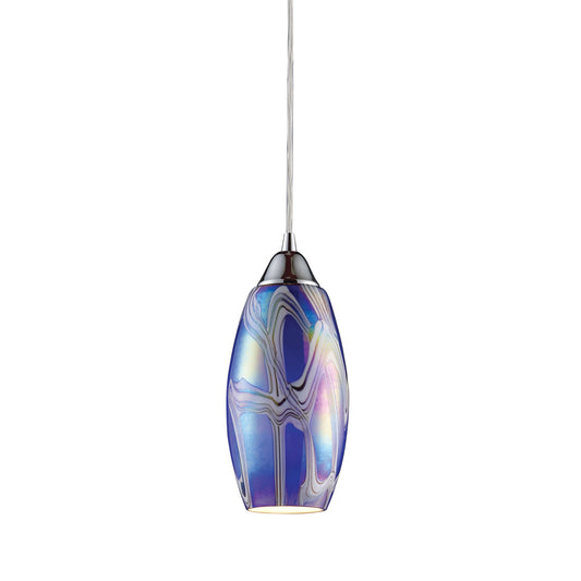 Iridescence 1-Light Mini Pendant in Satin Nickel with Storm Blue Glass