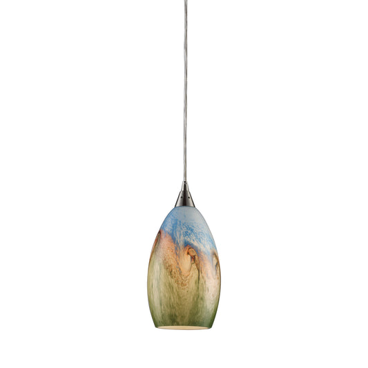 Geologic 1-Light Mini Pendant in Satin Nickel with Multi-colored Glass