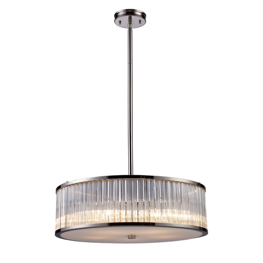Braxton 5-Light Chandelier in Polished Nickel with Ribbed Glass Cylinder Shade