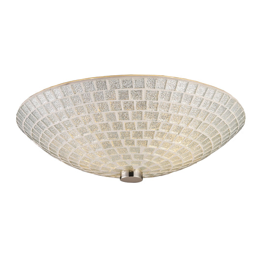 Fusion 2-Light Semi Flush in Satin Nickel with Silver Mosaic Glass