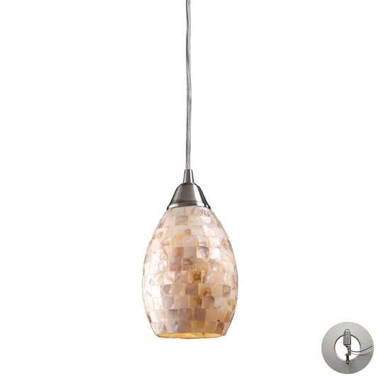 Capri 1-Light Mini Pendant in Satin Nickel with Capiz Shell Glass - Includes Adapter Kit