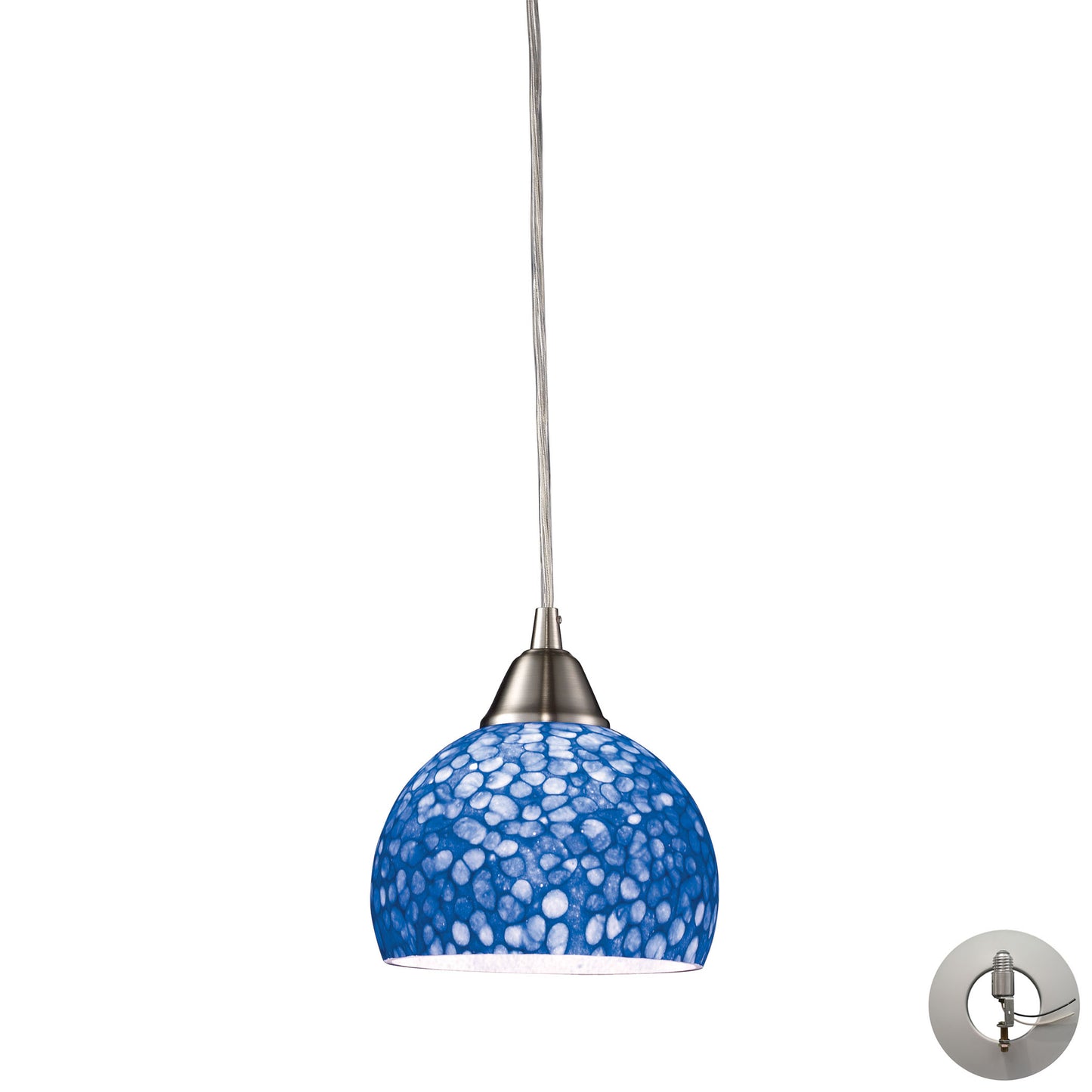 Cira 1-Light Mini Pendant in Satin Nickel with Pebbled Blue Glass - Includes Adapter Kit