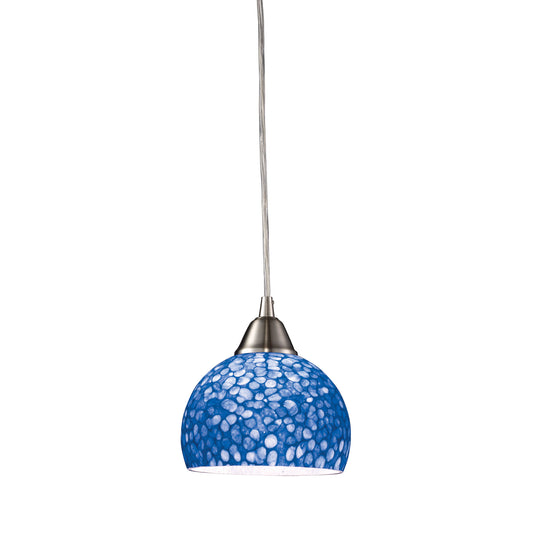 Cira 1-Light Mini Pendant in Satin Nickel with Pebbled Blue Glass