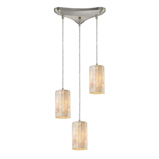 Coletta 3-Light Triangular Pendant Fixture in Satin Nickel with Genuine Stone Shade