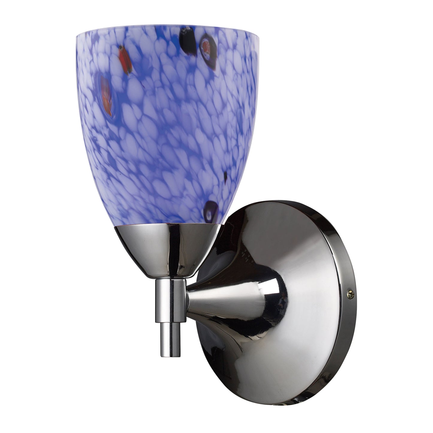 Celina 1-Light Wall Lamp in Polished Chrome with Starburst Blue Glass