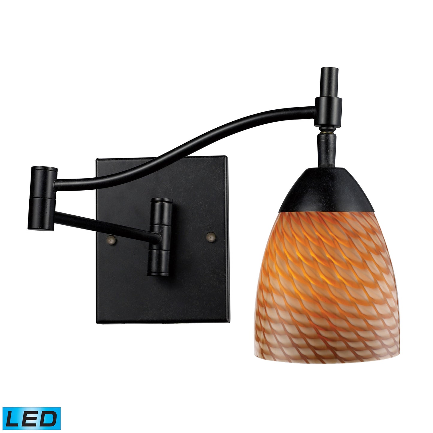 Celina 1-Light Swingarm Wall Lamp in Dark Rust with Coco Glass - Includes LED Bulb