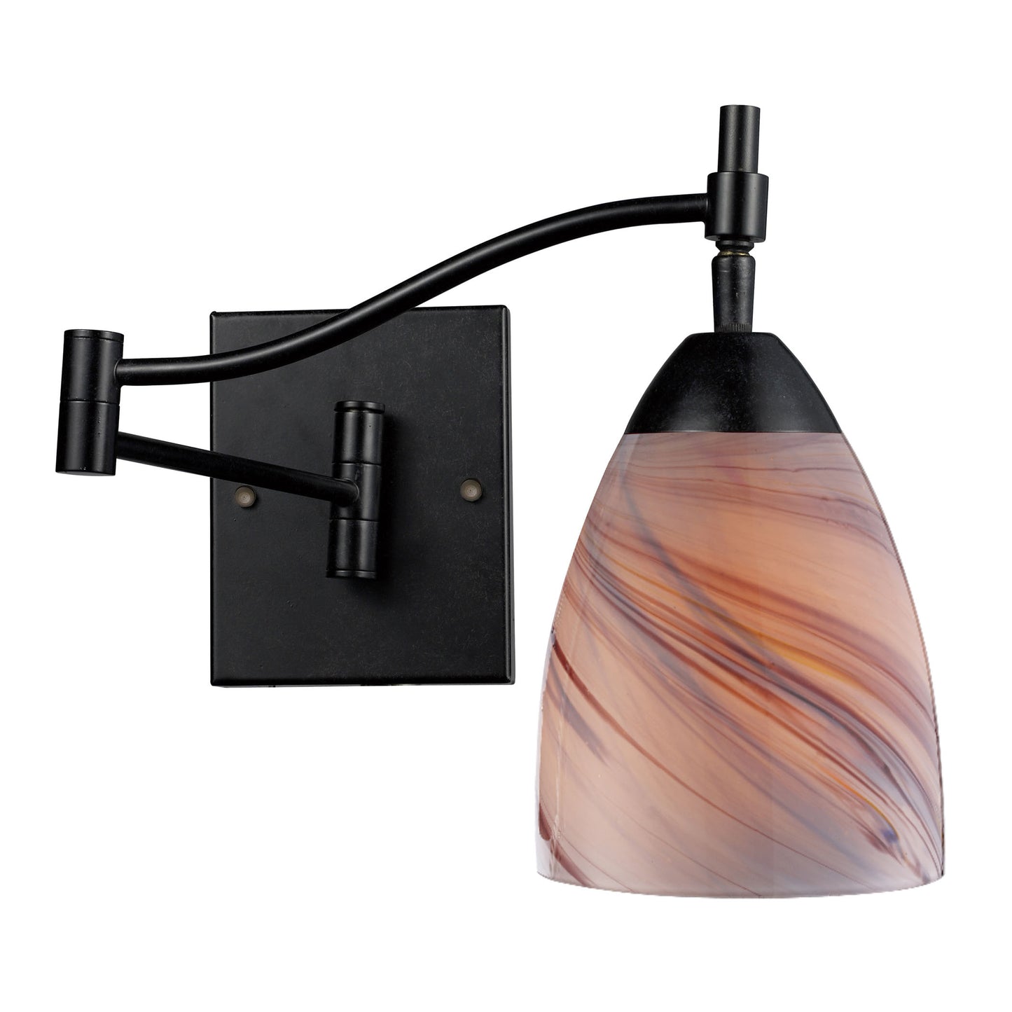 Celina 1-Light Swingarm Wall Lamp in Dark Rust with Creme Glass