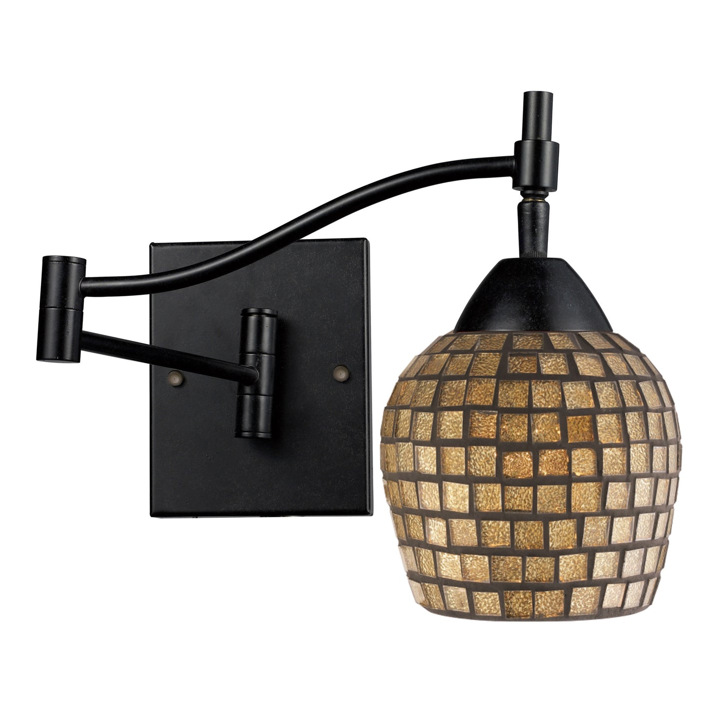 Celina 1-Light Swingarm Wall Lamp in Dark Rust with Gold Mosaic Glass