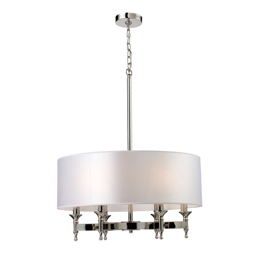 Pembroke 6-Light Chandelier in Polished Nickel with White Fabric Shade
