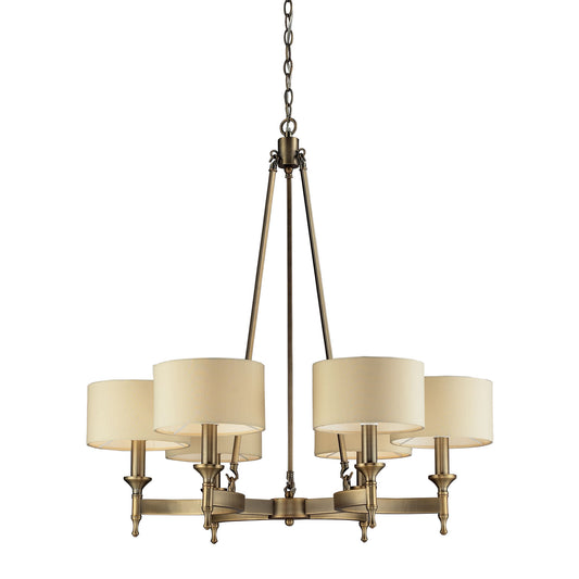 Pembroke 6-Light Chandelier in Antique Brass with Tan Fabric Shades