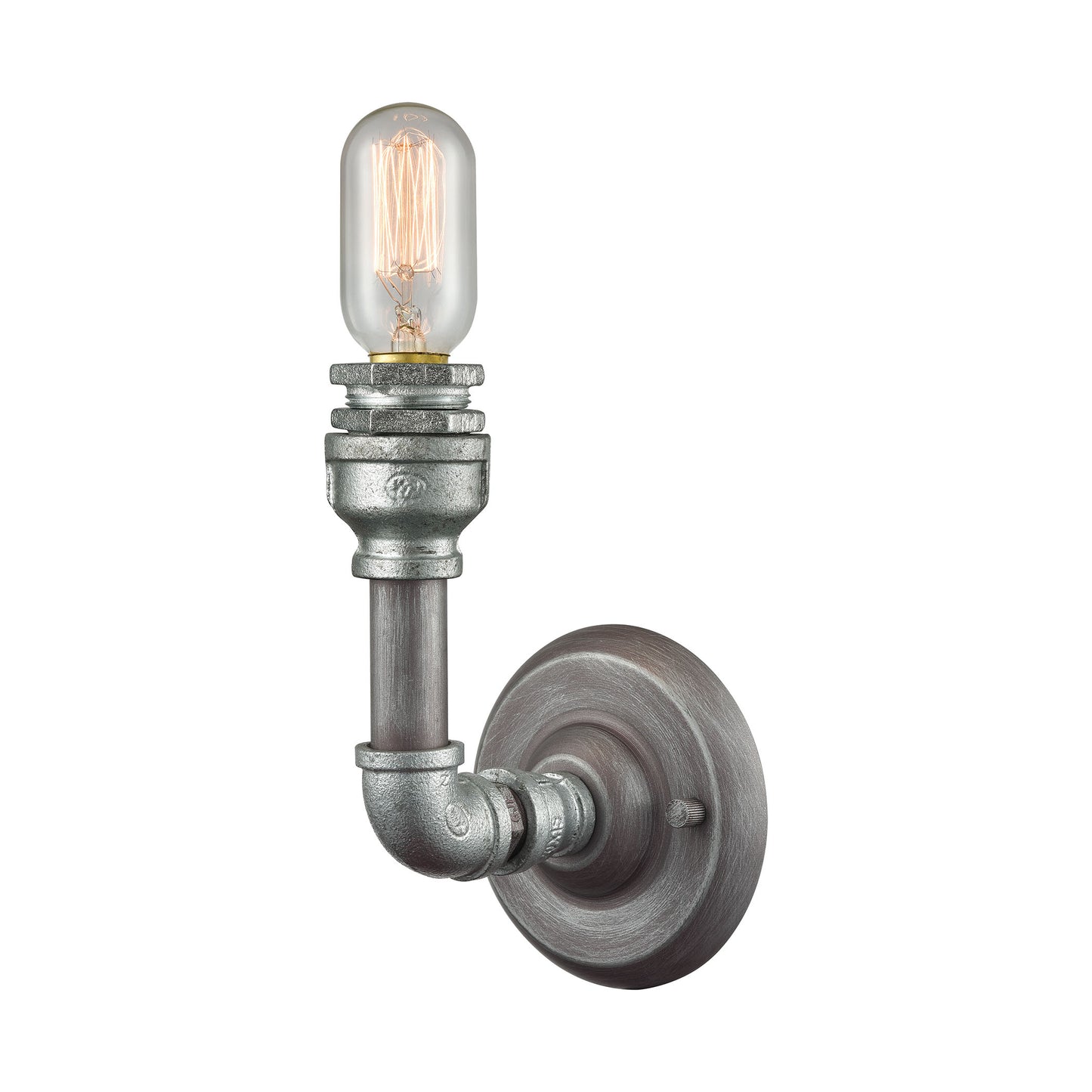Cast Iron Pipe 1-Light Vanity Lamp in Weathered Zinc (Optional Shades Available)