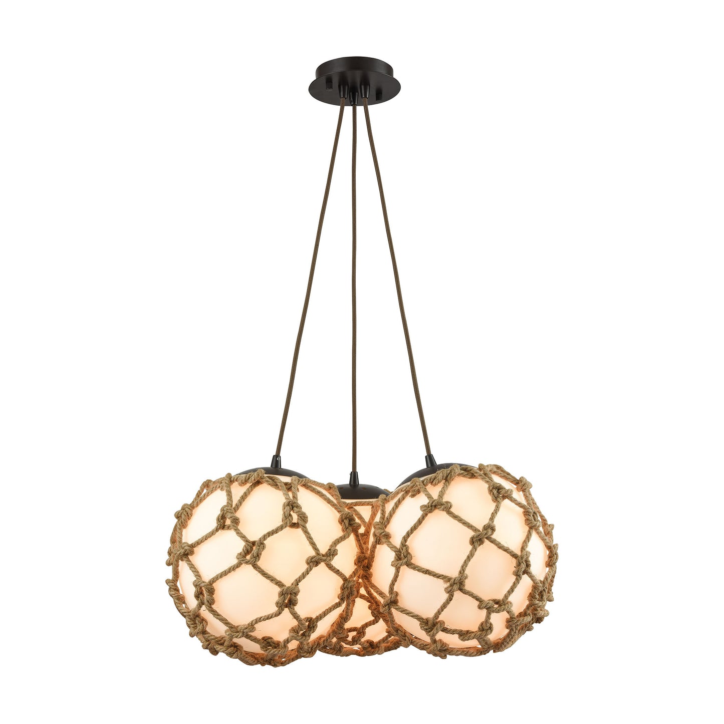 Coastal Inlet 3-Light Chandelier in Oiled Bronze with Rope and Opal Glass