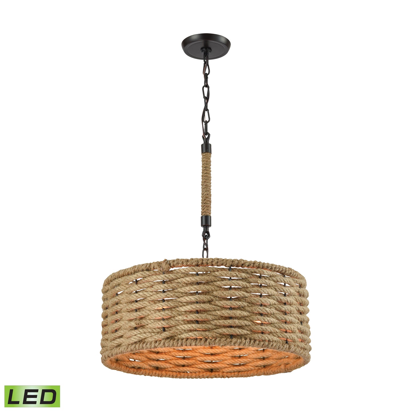 Weaverton 3-Light Chandelier in Oiled Bronze with Natural Rope-wrapped Shade - Includes LED Bulbs
