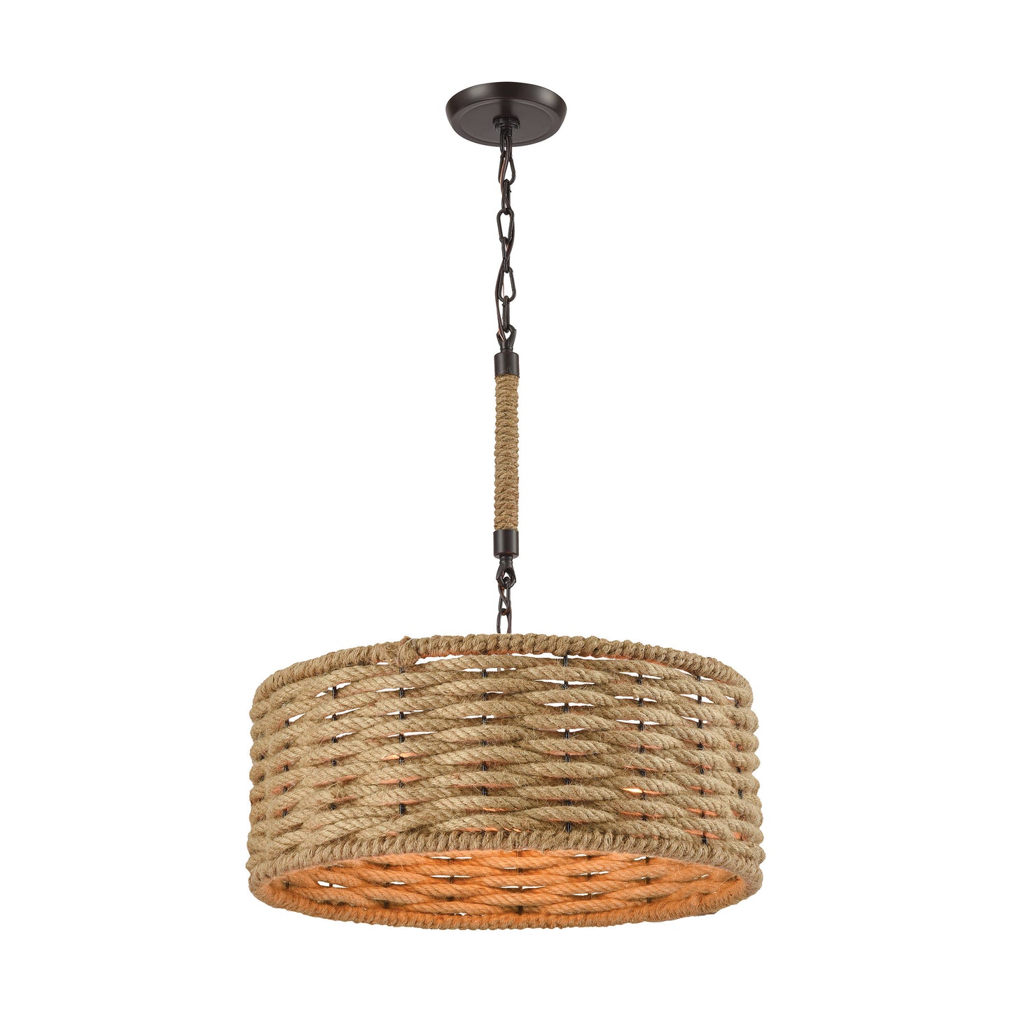 Weaverton 3-Light Chandelier in Oiled Bronze with Natural Rope-wrapped Shade